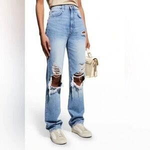 Ms. Triarchy NWT Destroyed‎ Ultra High Rise Straight Leg Organic Cotton Jeans 26